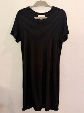 MICHAEL Michael Kors Black Ribbed Short-Sleeve Mini Dress